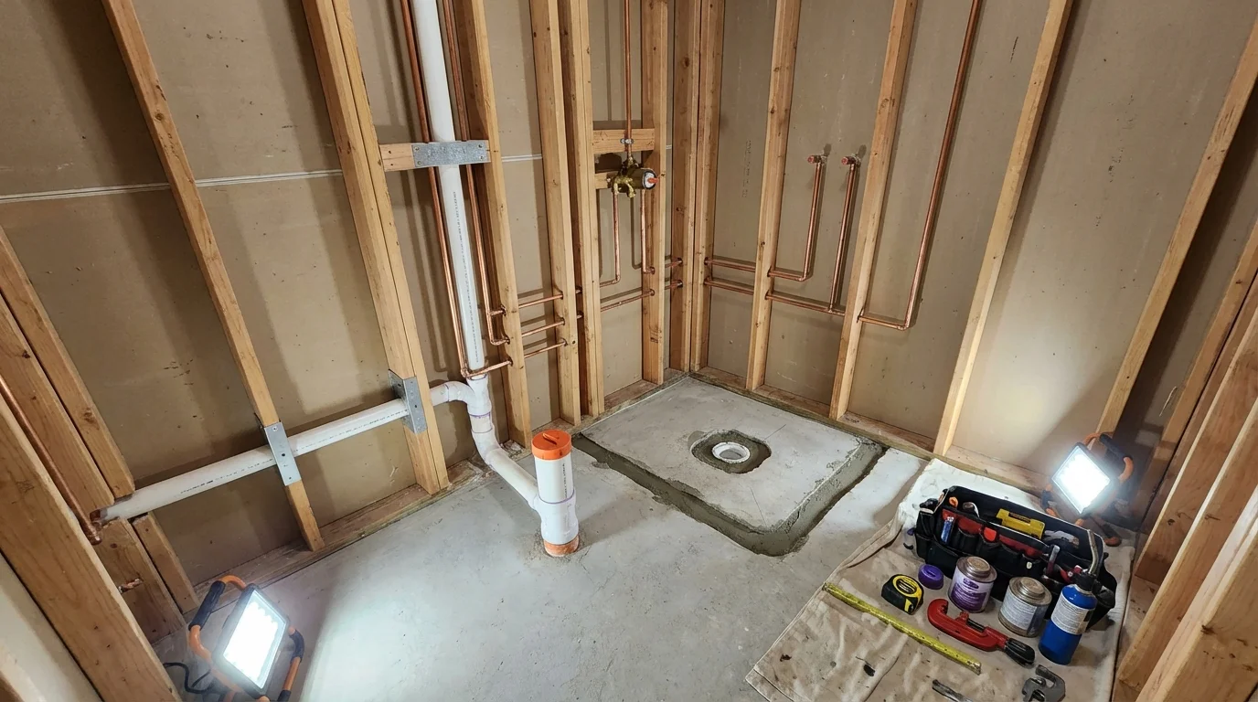 Bathroom rough-in plumbing during remodel by Johns Plumbing LLC in Blountville