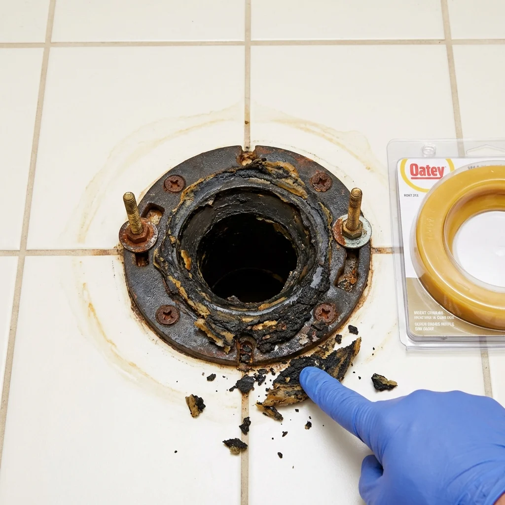 Failed wax ring showing water seepage at the base of a toilet in a Blountville, TN home
