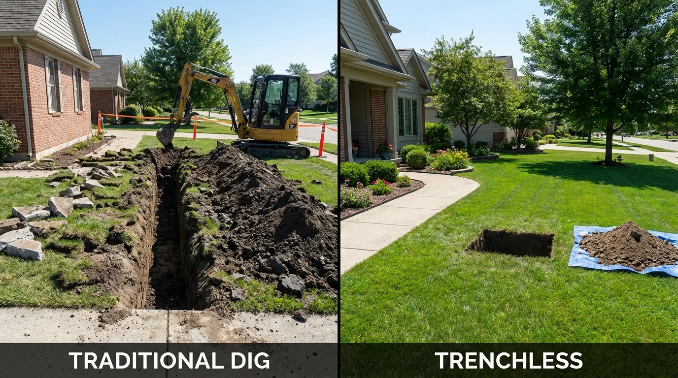 Trenchless sewer repair with minimal yard damage versus traditional excavation in Blountville, TN